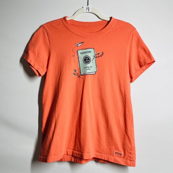 Life is Good Tops - Life Is Good Womens Orange Ready To Roam Passport Short Sleeve Crusher Tee Sz M